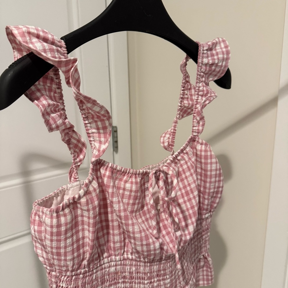 Wayf Pink Checkered Ruffle Top size S - Picture 2 of 4
